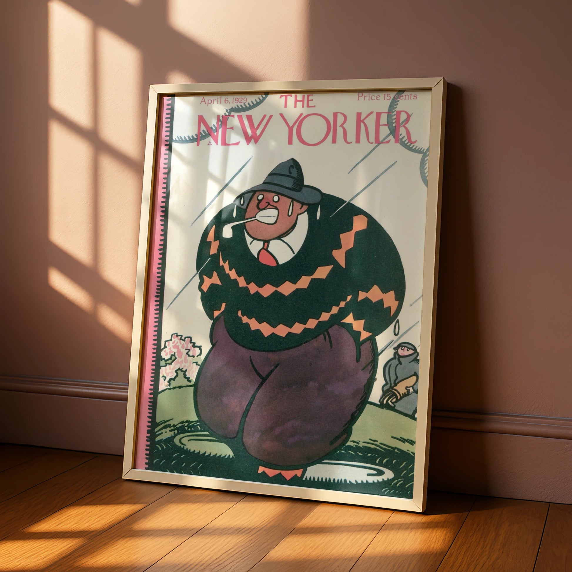 New Yorker 1929 Golf Cover Poster, Vintage Comic Art Print, Rainy Day Golfer Wall Art