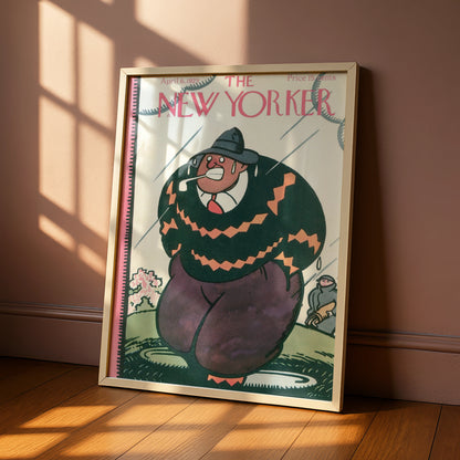 New Yorker 1929 Golf Cover Poster, Vintage Comic Art Print, Rainy Day Golfer Wall Art