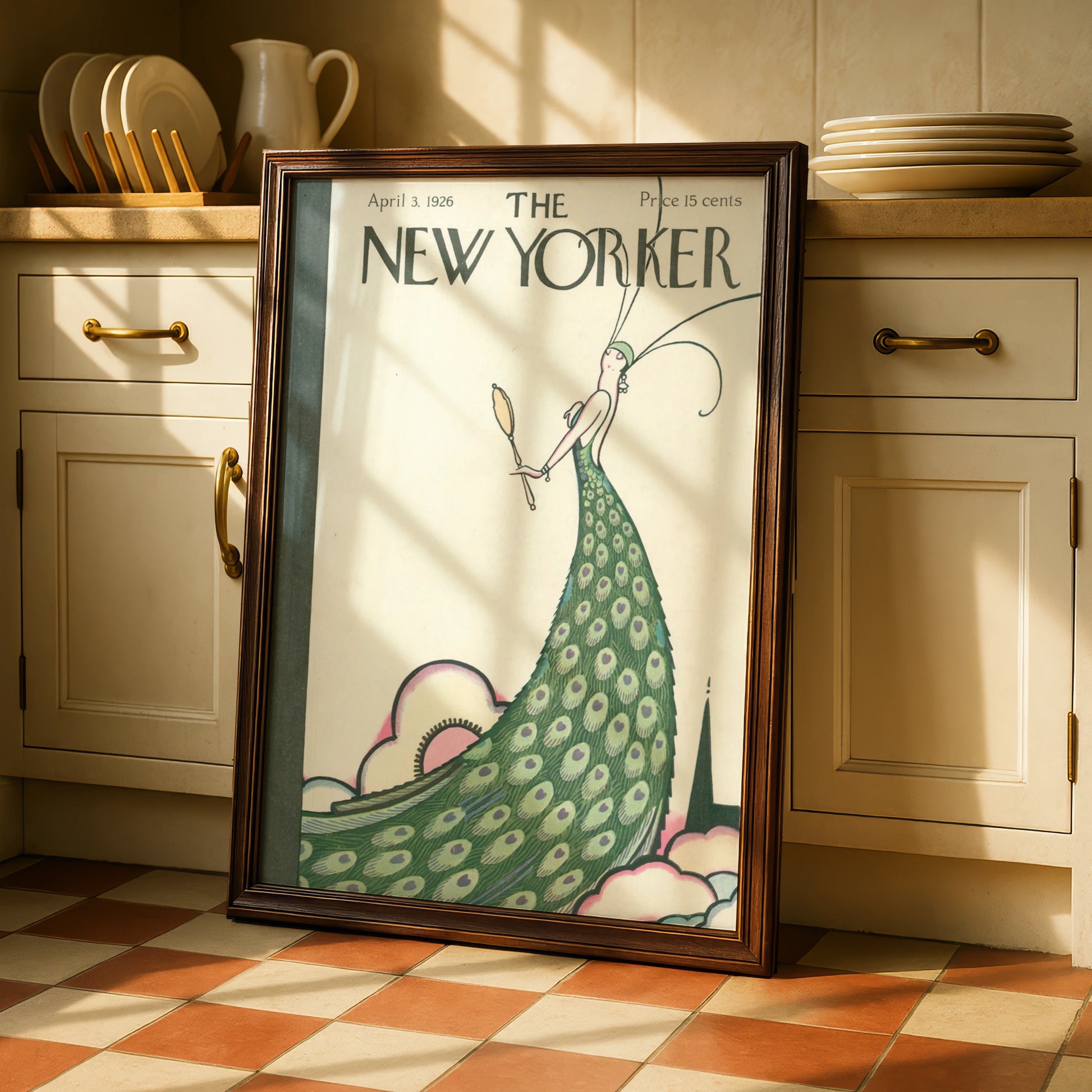 New Yorker 1926 Cover Poster, Art Deco Peacock Lady, Vintage Magazine Wall Art Print