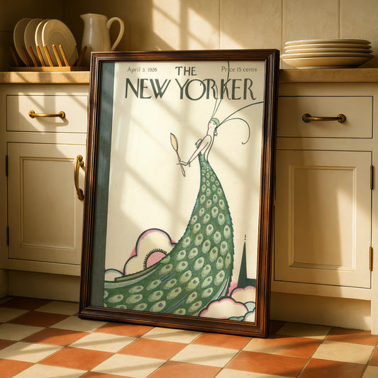 New Yorker 1926 Cover Poster, Art Deco Peacock Lady, Vintage Magazine Wall Art Print