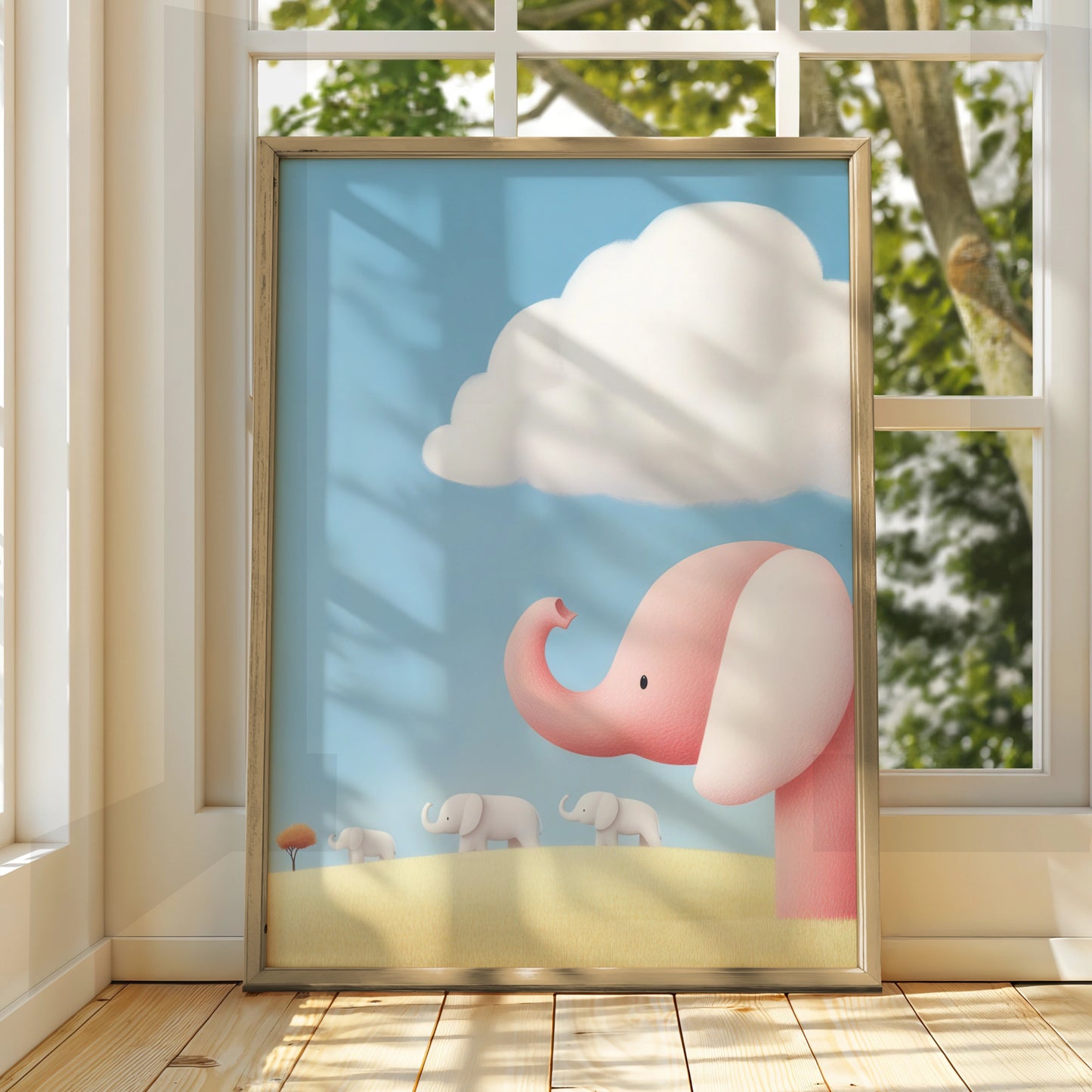 Pink Elephant Nursery Wall Art, Cute Baby Elephant Poster, Children's Room Print, Soft Pastel