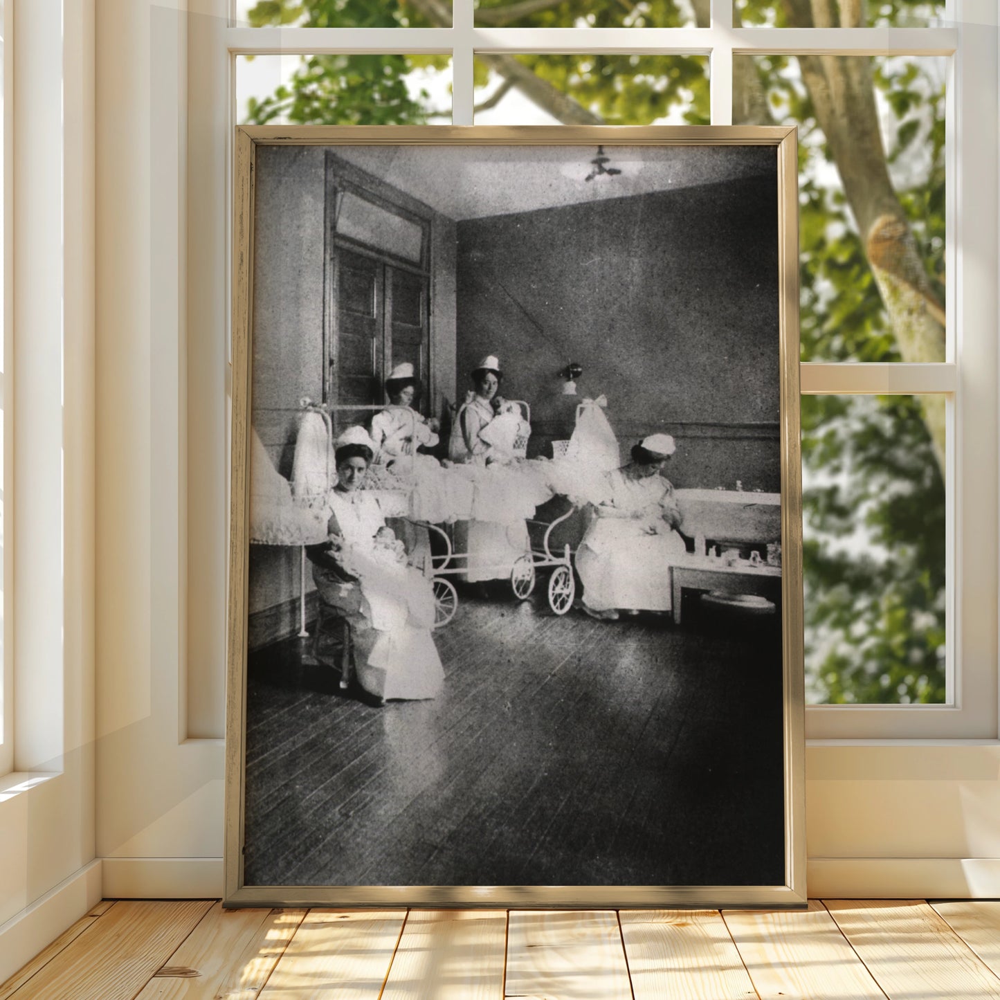 Vintage Nurses Nursery Ward Print, Victorian Hospital Black White Photography Poster