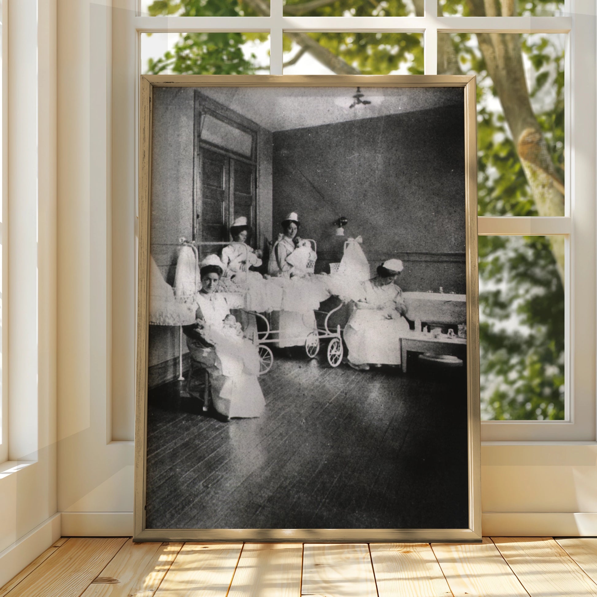 Vintage Nurses Nursery Ward Print, Victorian Hospital Black White Photography Poster