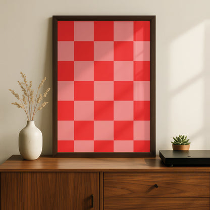 Red Checkerboard Maximalist Poster, Bold Geometric Wall Art, Modern Grid Print