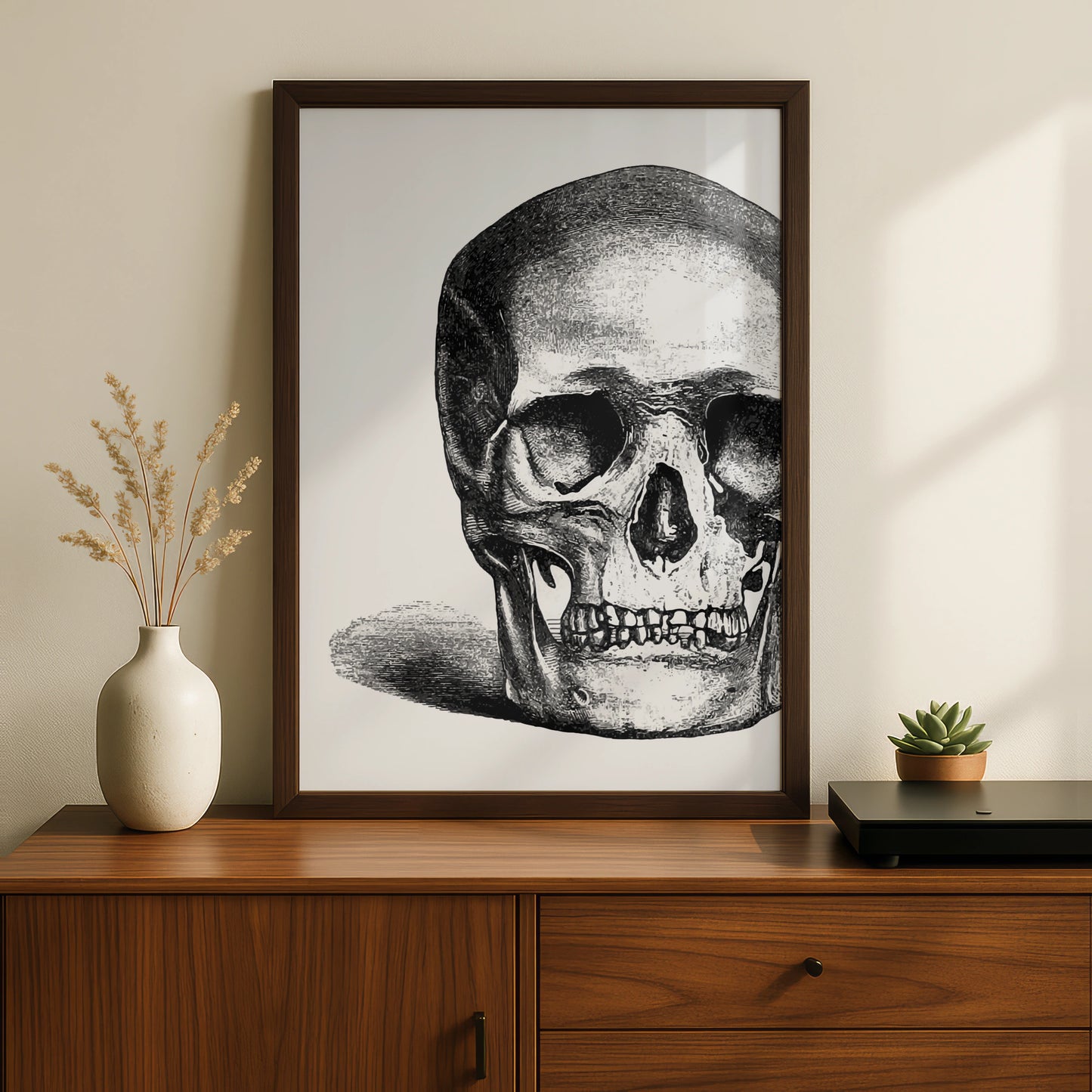 Halloween Skull Poster, Gothic Black White Skull Wall Art, Vintage Engraving Print