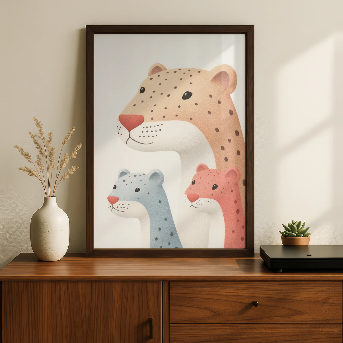 Leopard Family Nursery Wall Art, Cute Cheetah Cubs Print, Safari Baby Room Poster