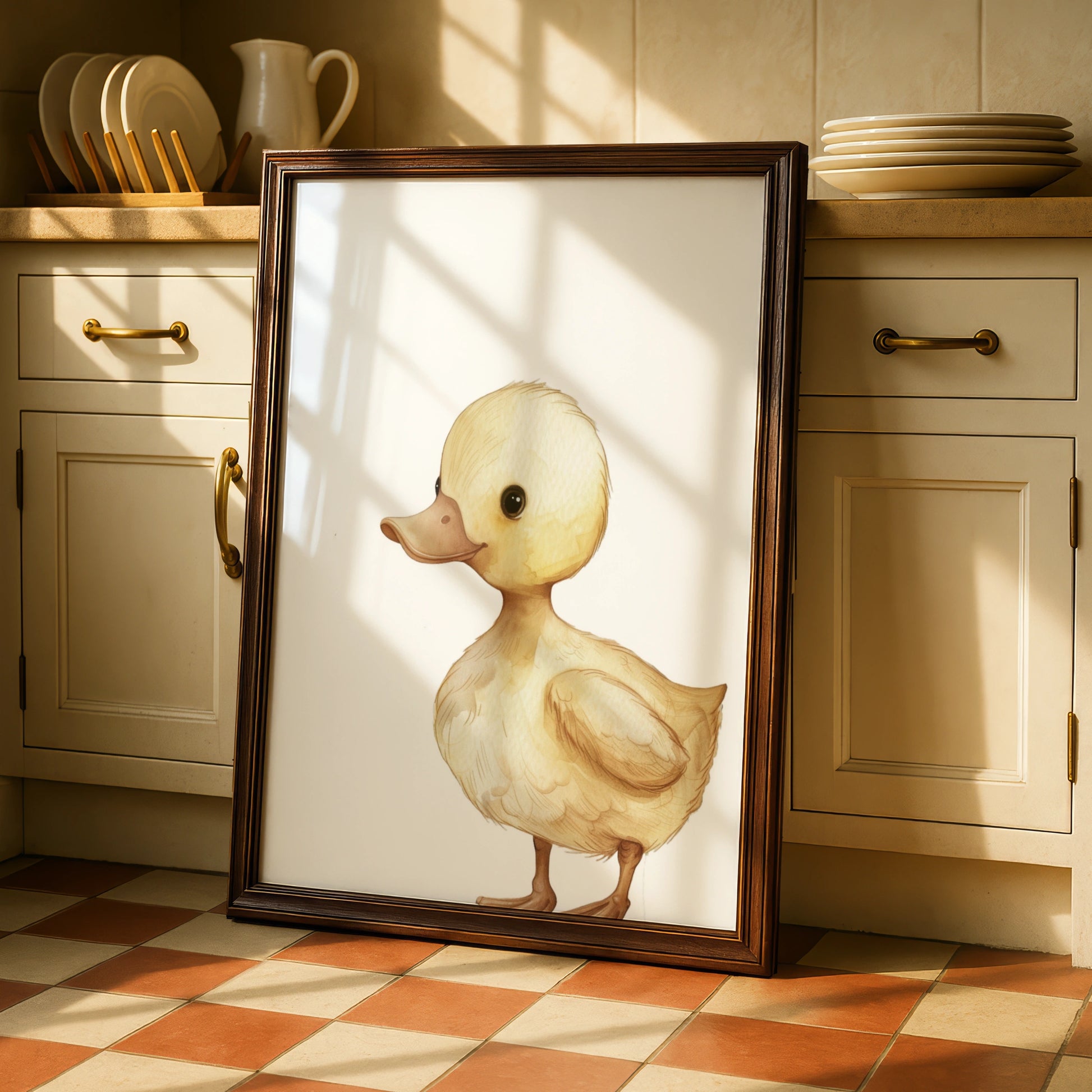 Duckling Nursery Wall Art, Baby Duck Poster, Watercolour Animal Print, Kids Room Decor