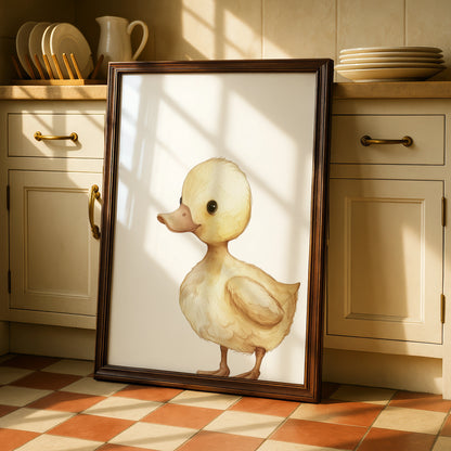 Duckling Nursery Wall Art, Baby Duck Poster, Watercolour Animal Print, Kids Room Decor