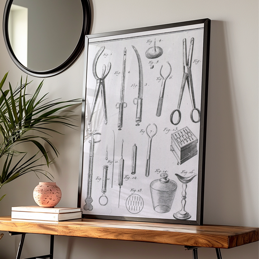 Vintage Surgical Instruments Print, Antique Medical Illustration, Halloween Gothic Wall Art Poster