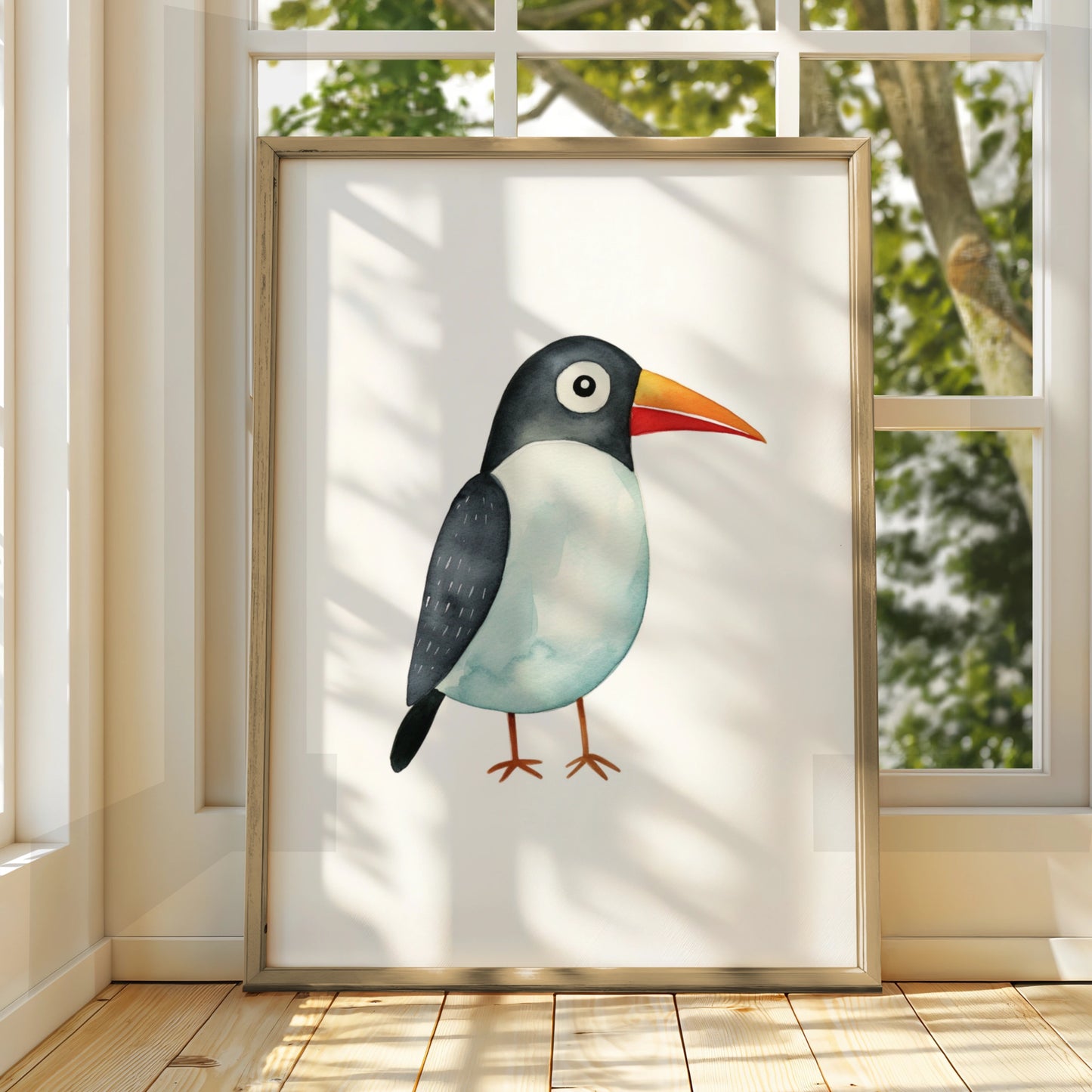 Cute Bird Nursery Wall Art, Watercolour Animal Poster, Kids Room Print, Baby Decor