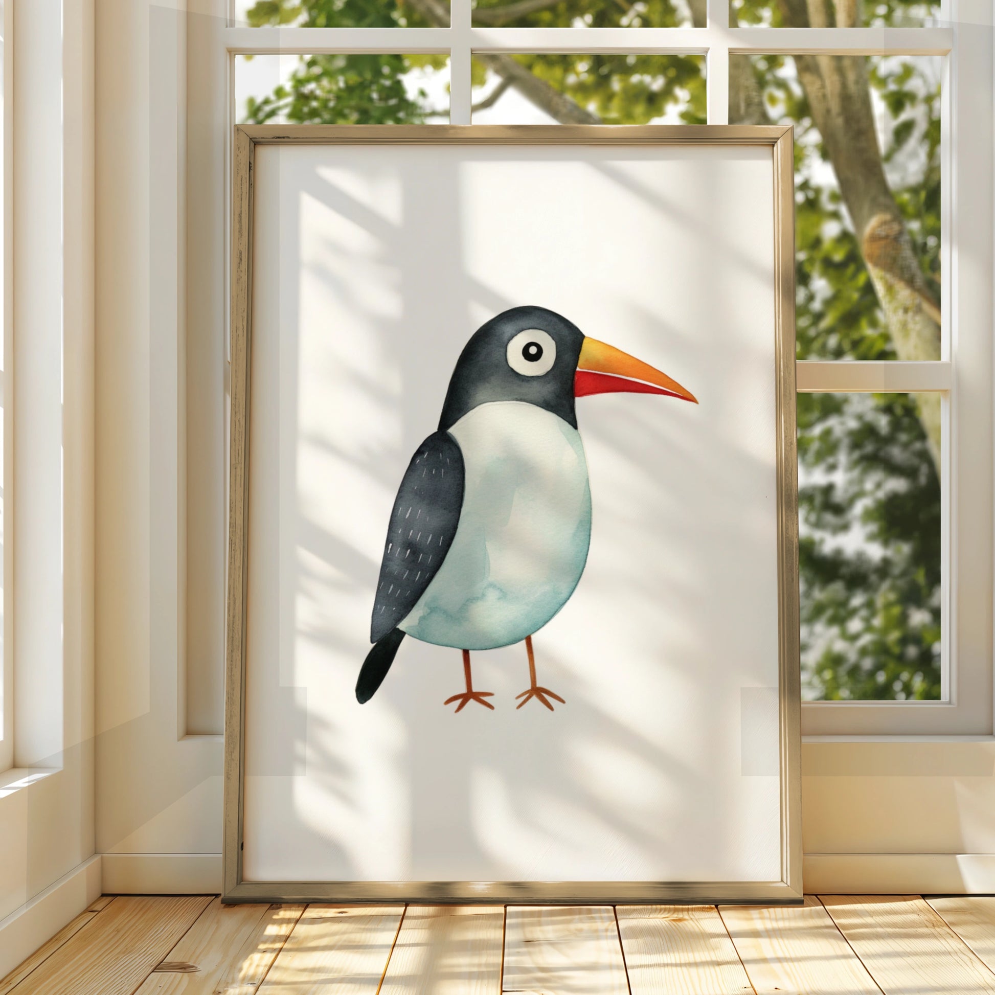 Cute Bird Nursery Wall Art, Watercolour Animal Poster, Kids Room Print, Baby Decor