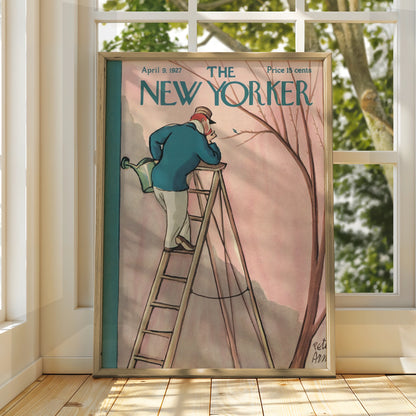 The New Yorker April 1927 Cover Poster, Vintage Gardener Ladder Art Print, Retro
