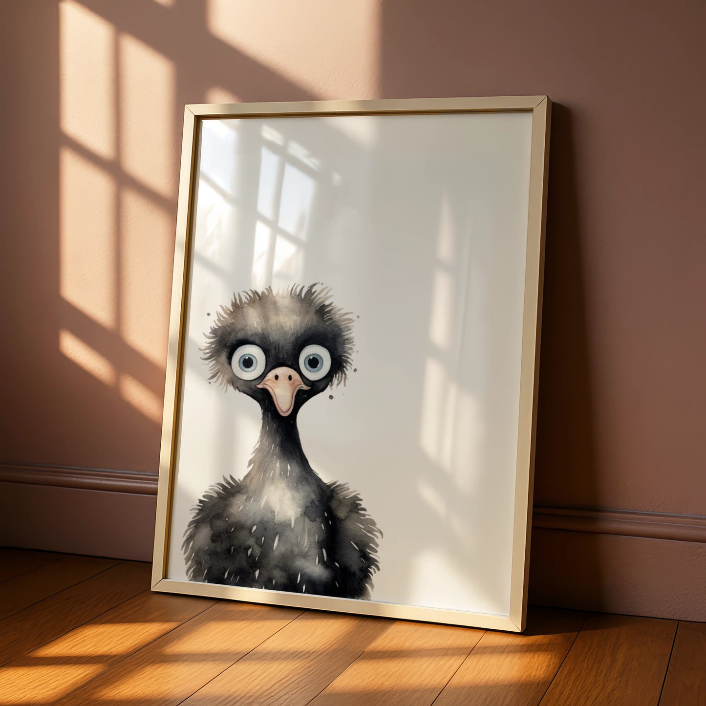 Emu Nursery Wall Art, Cute Watercolour Bird Poster, Kids Room Animal Print