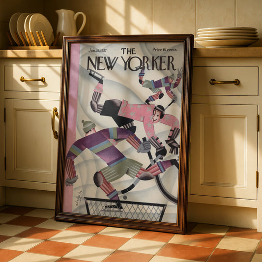 The New Yorker January 1927 Ice Hockey Cover Poster, Vintage Art Deco Wall Art Print