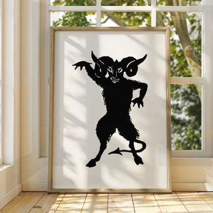Halloween Devil Demon Poster, Dark Occult Wall Art, Black Krampus Print, Spooky Gothic Decor
