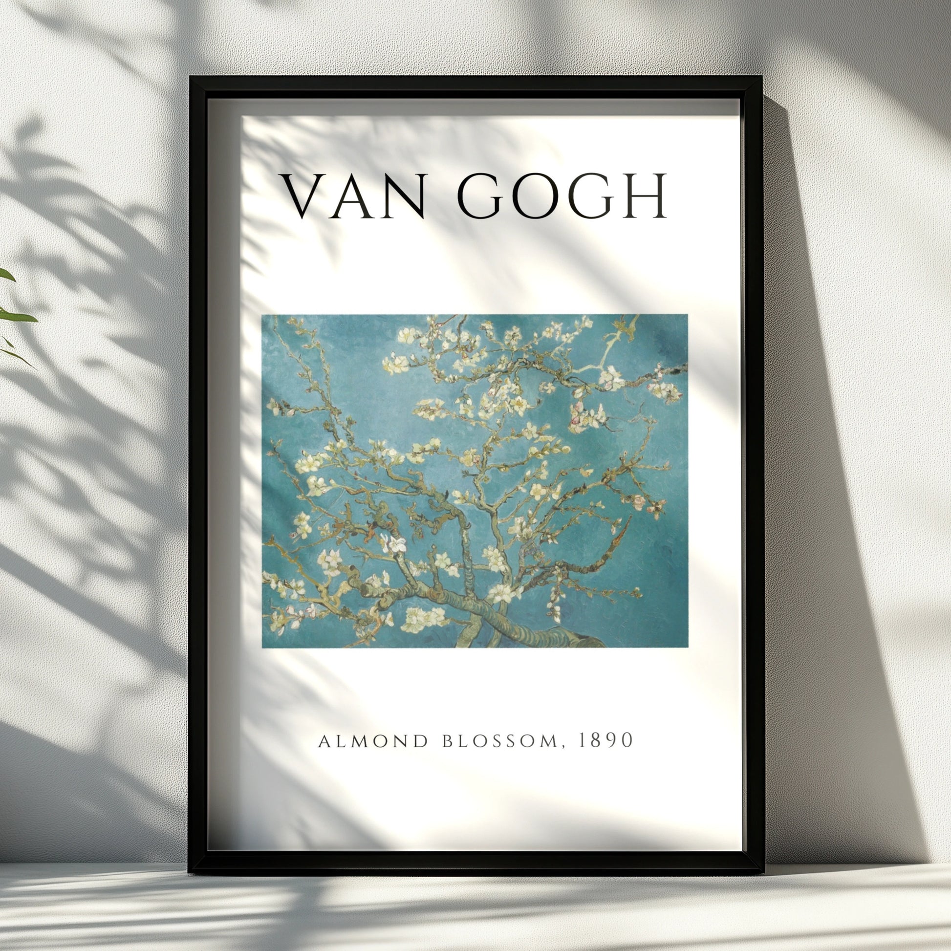 Van Gogh Almond Blossom Wall Art Print | Teal Floral Botanical Poster, Living Room Decor – A4 Black frame