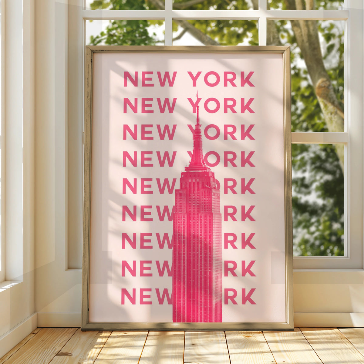 New York City Travel Poster, Pink Empire State Building Wall Art, NYC Print