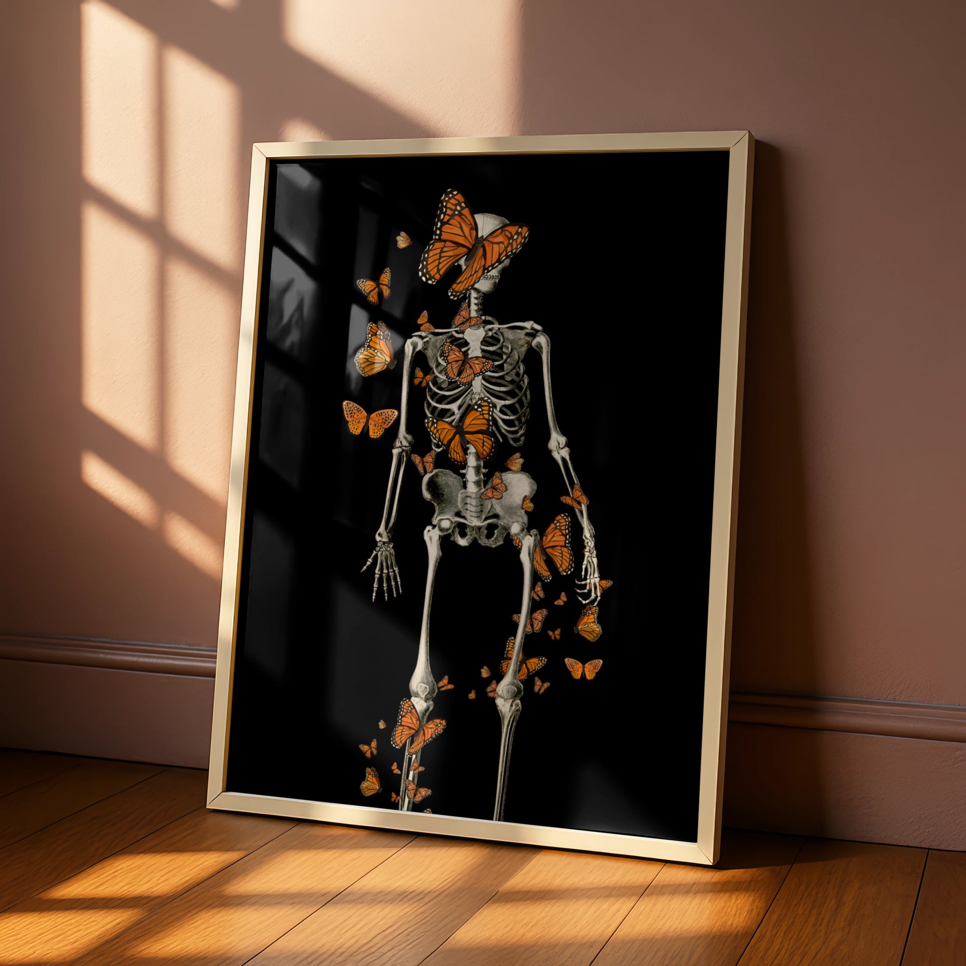 Skeleton Butterfly Halloween Poster, Monarch Gothic Wall Art, Dark Spooky Print