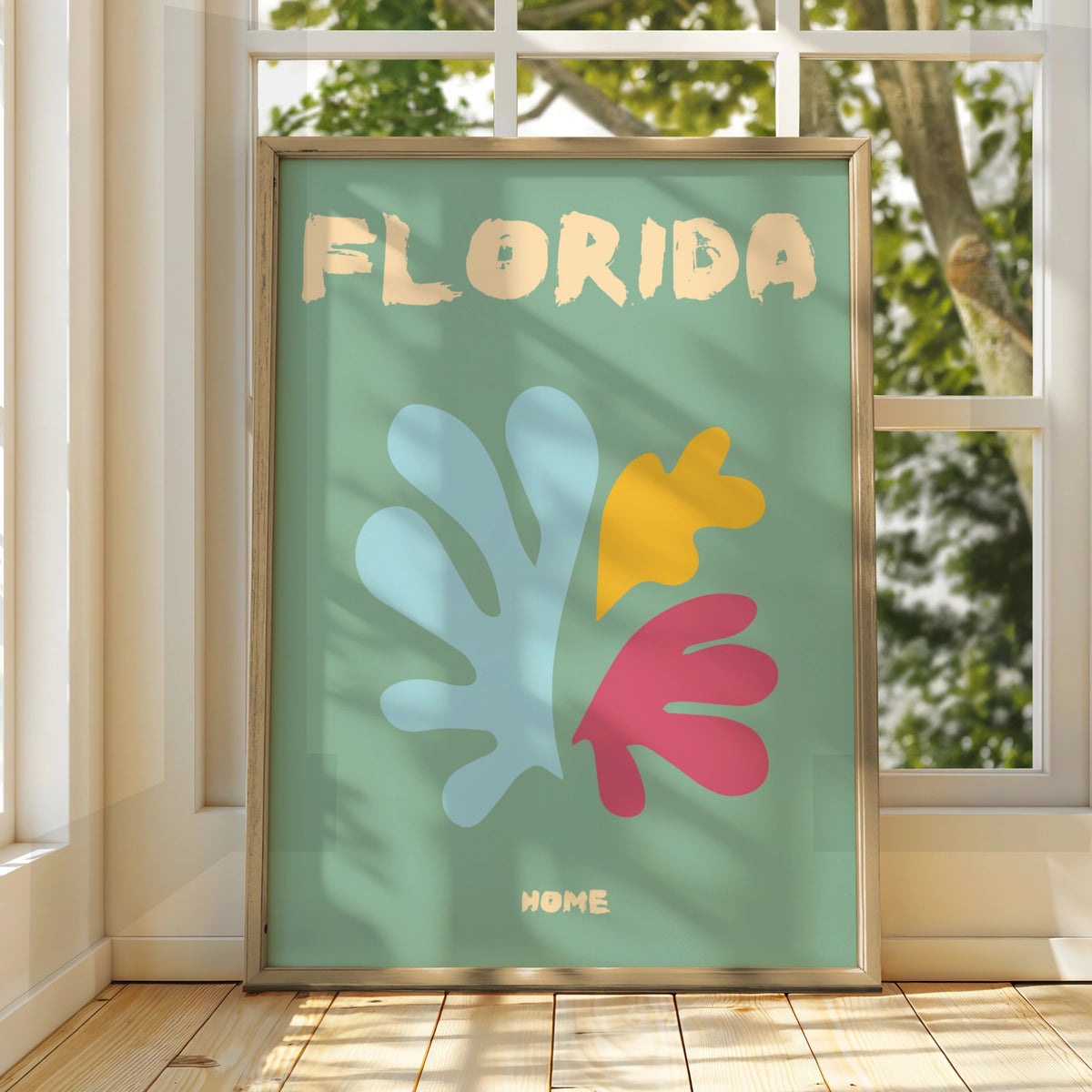 Florida Travel Poster, Retro Wall Art, Colourful Abstract Coral Print, USA Home Decor