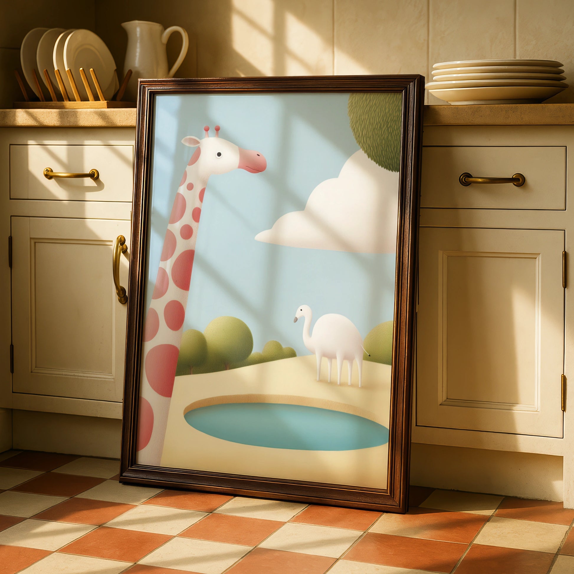 Giraffe Nursery Wall Art, Cute Animal Print, Pastel Baby Room Poster, Kids Decor