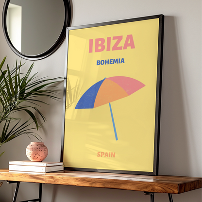 Ibiza Travel Poster, Spain Wall Art, Retro Beach Print, Boho Summer Holiday Decor