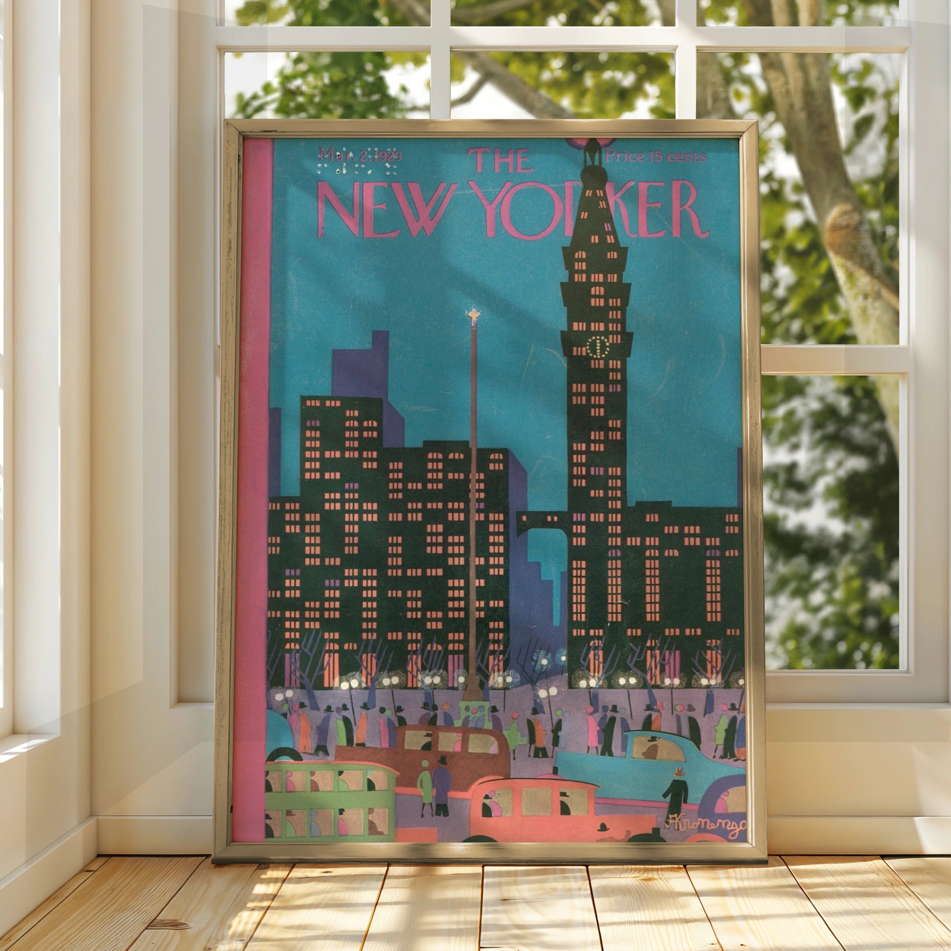 New Yorker 1929 Cover Poster, Art Deco NYC Skyline, Vintage New York City Wall Art Print