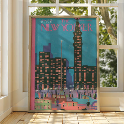 New Yorker 1929 Cover Poster, Art Deco NYC Skyline, Vintage New York City Wall Art Print