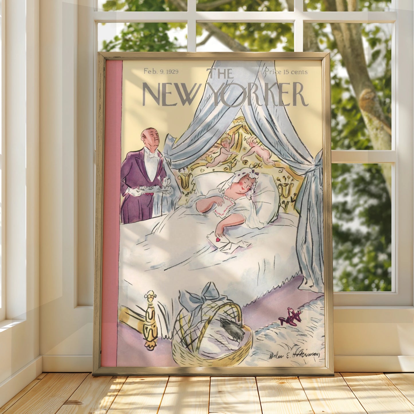 New Yorker 1929 Cover Poster, Valentine Bedroom Scene, Vintage Magazine Wall Art