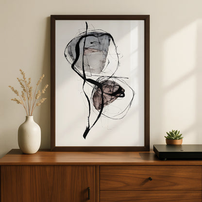 Abstract Monochrome Wall Art, Black and White Ink Print, Minimalist Modern Poster, Neutral Gallery