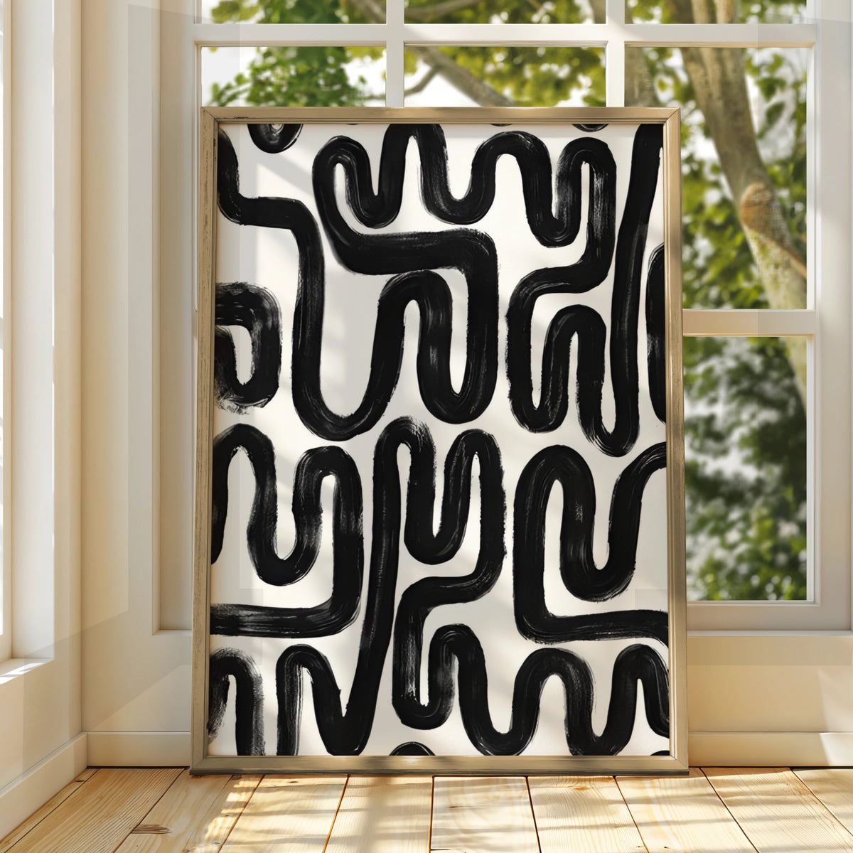 Abstract Brush Stroke Poster, Monochrome Wall Art, Black and White Modern Print