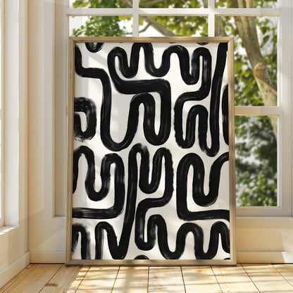 Abstract Brush Stroke Poster, Monochrome Wall Art, Black and White Modern Print