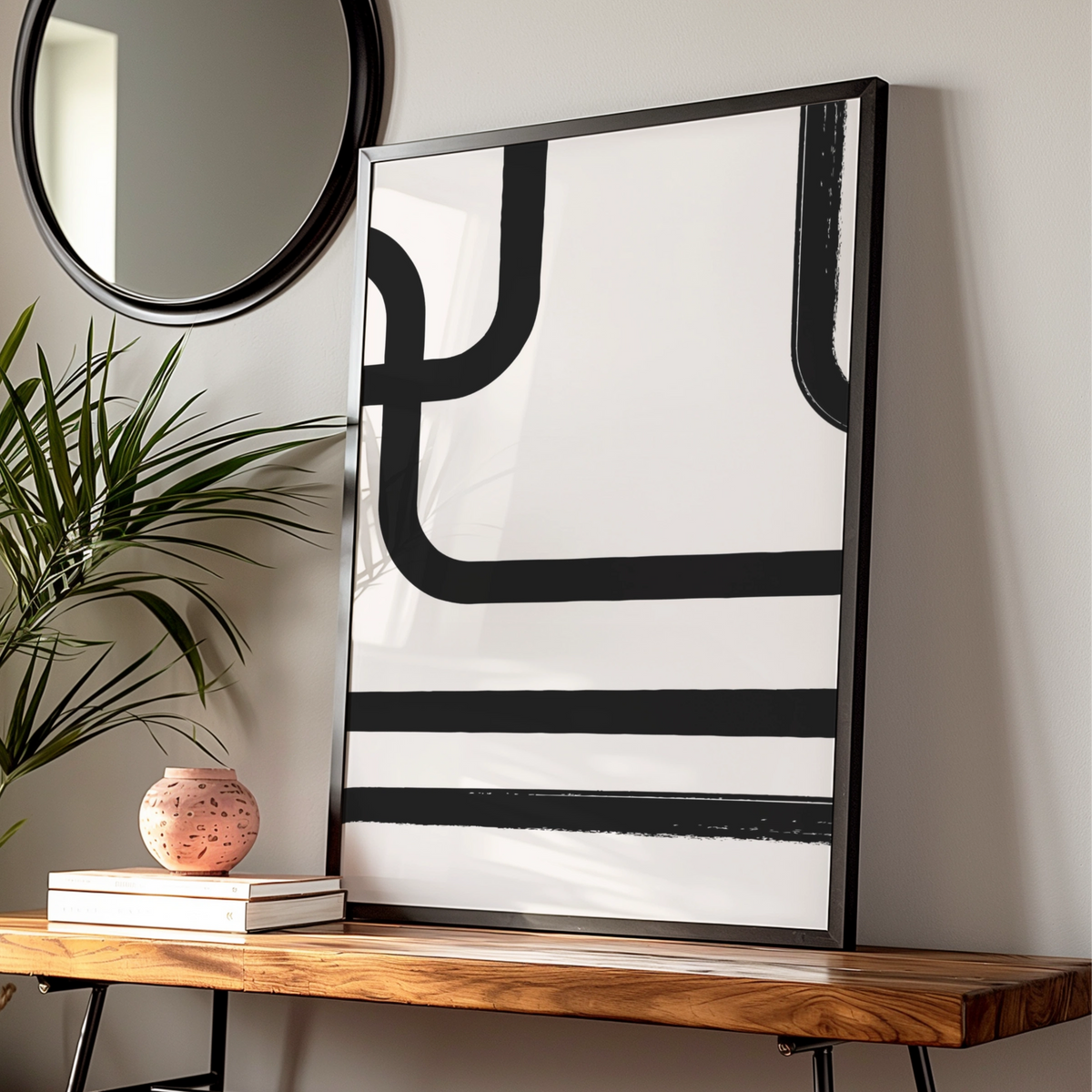 Abstract Line Art Print, Monochrome Wall Art, Modern Black White Poster, Minimalist Decor — Digital Download
