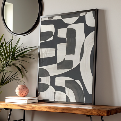 Abstract Brushstroke Wall Art, Monochrome Black White Poster, Modern Geometric Print