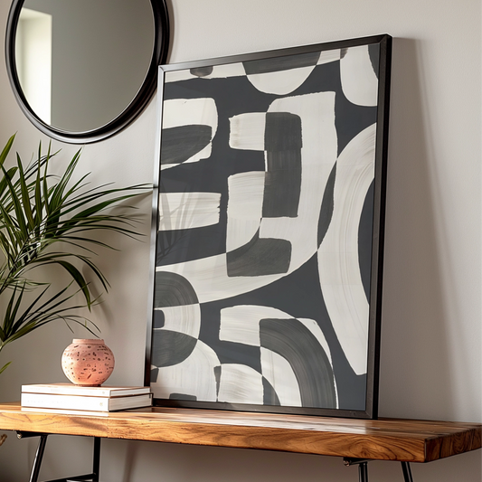 Abstract Brushstroke Wall Art, Monochrome Black White Poster, Modern Geometric Print