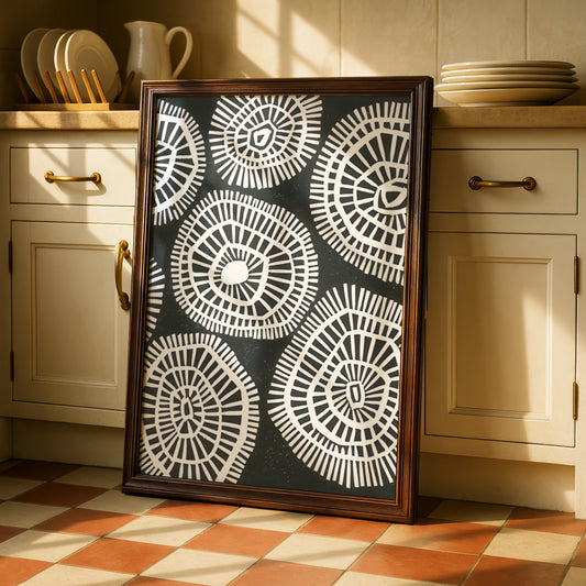 Abstract Circle Pattern Print, Monochrome Wall Art, Black White Geometric Poster, Modern Decor