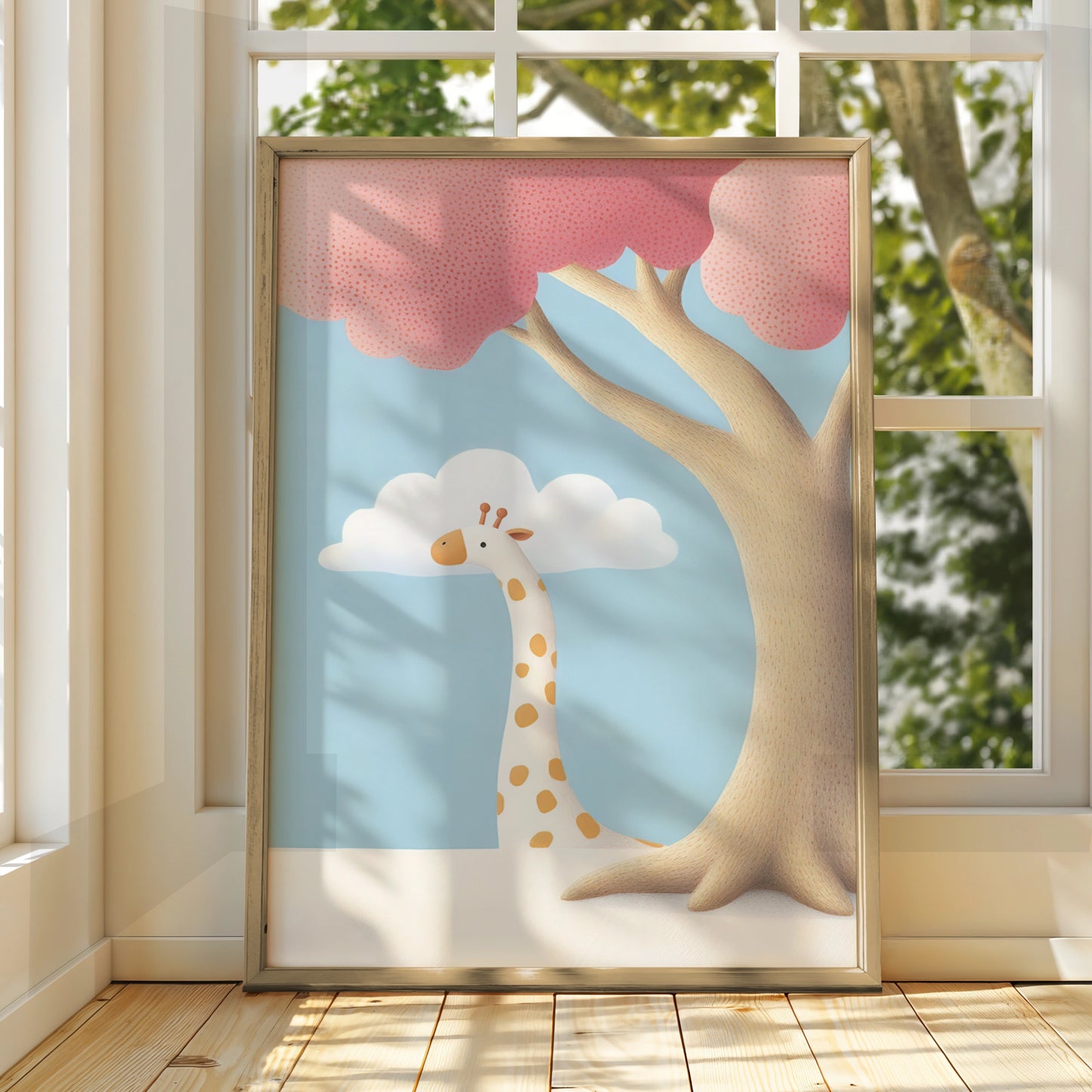 Giraffe Nursery Wall Art, Pink Tree Baby Print, Animal Poster, Kids Room Decor