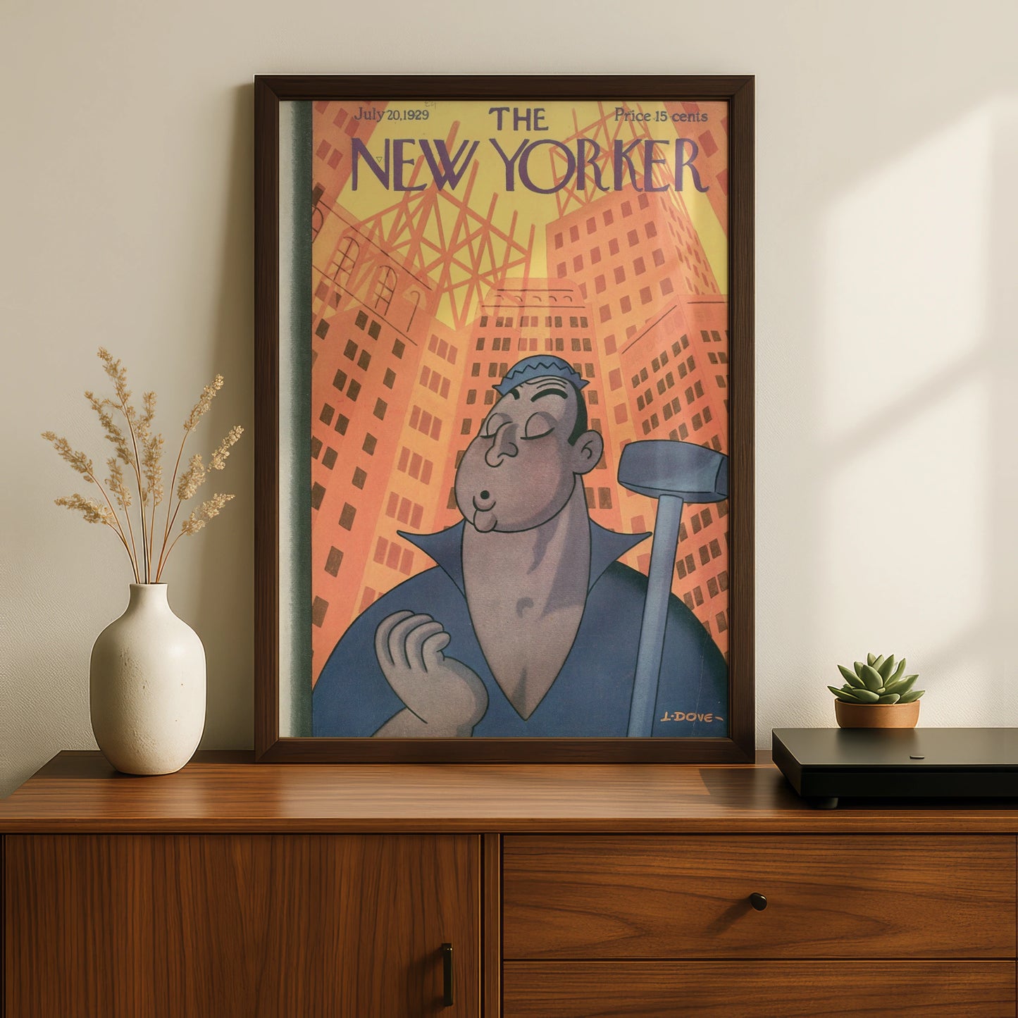 The New Yorker July 1929 Cover Art Poster, Art Deco Construction Worker NYC Print