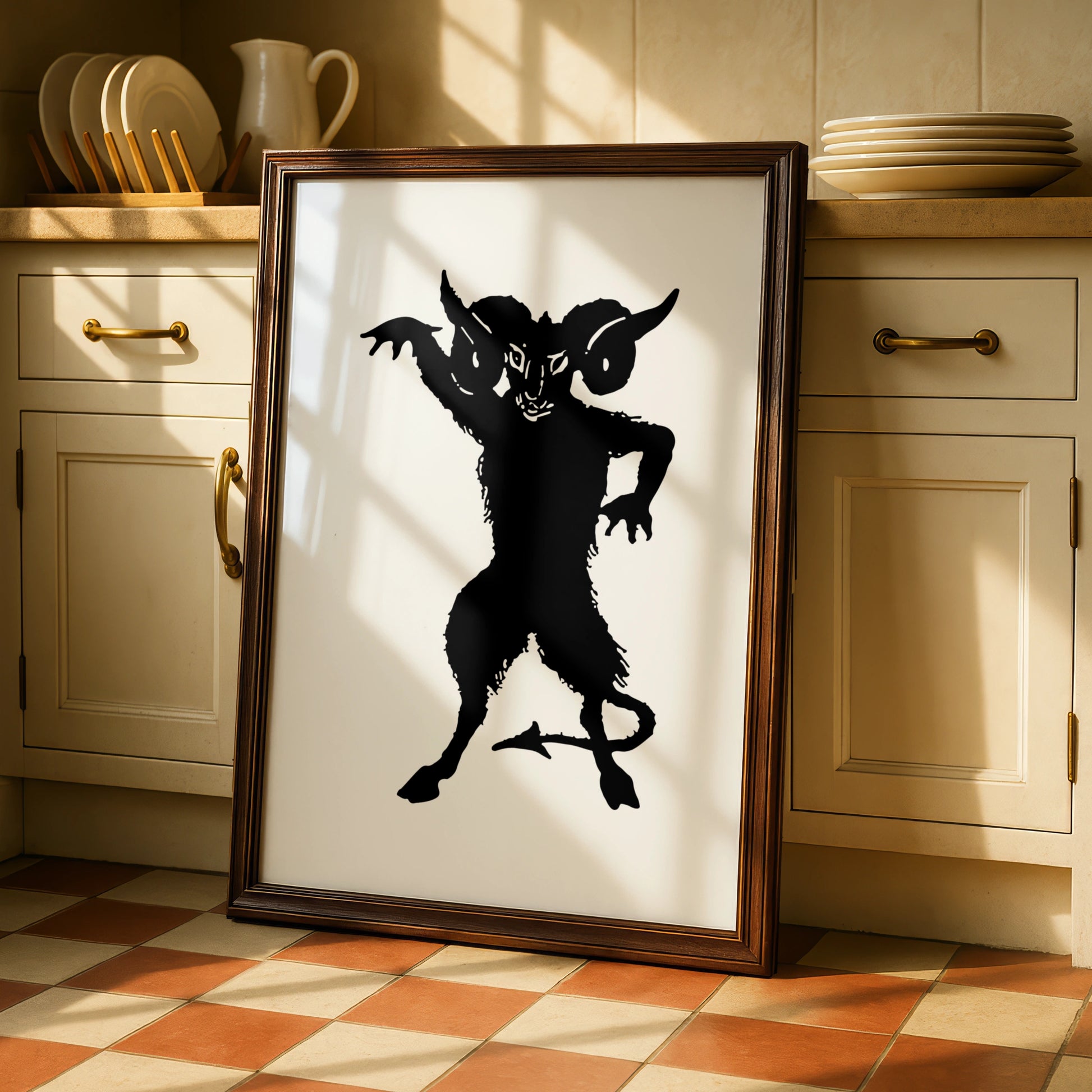 Halloween Devil Demon Poster, Dark Gothic Wall Art, Krampus Black Silhouette Print