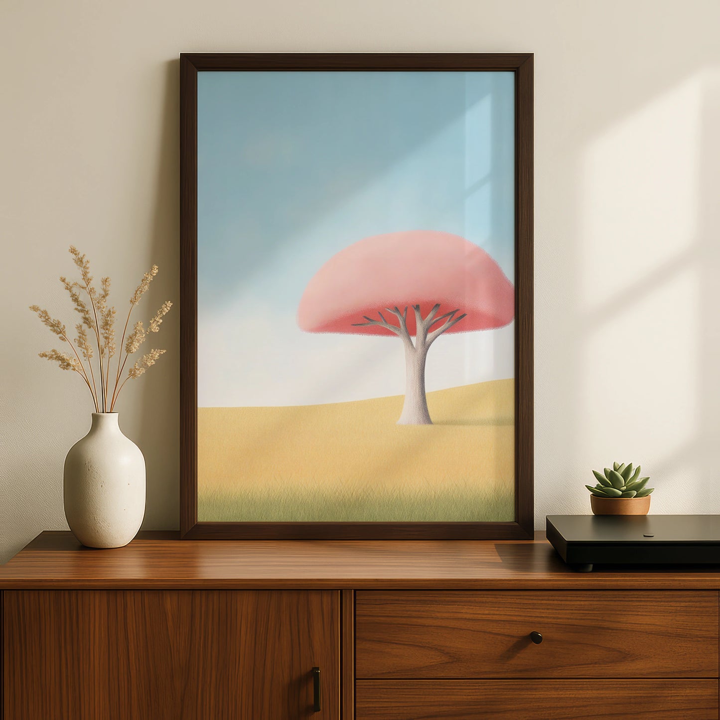 Nursery Wall Art Pink Tree Print, Baby Room Poster, Minimalist Kids Decor