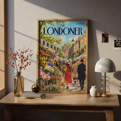 The Londoner Flower Market Poster, London Street Scene Wall Art, Spring Floral Magazine Cover Print