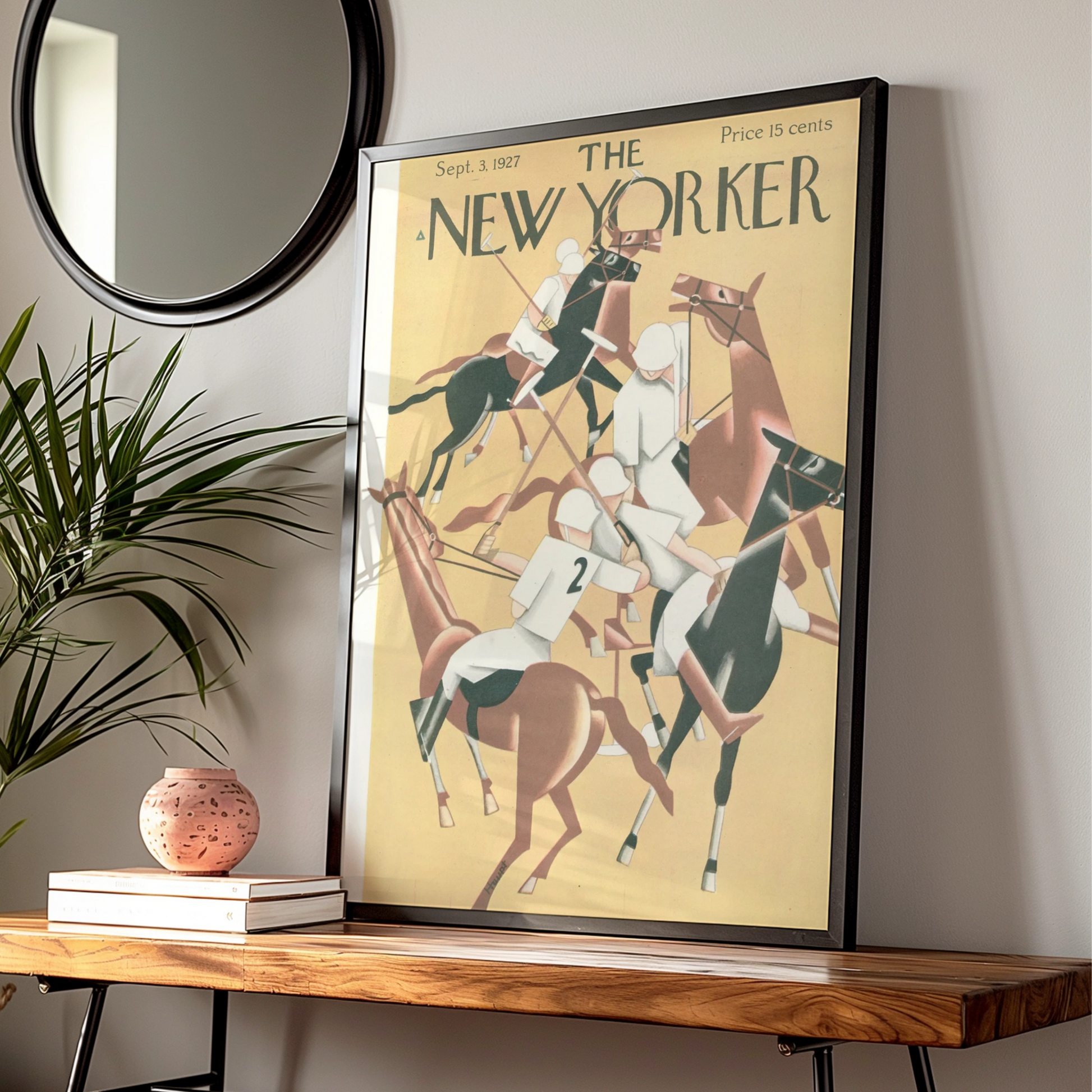 The New Yorker 1927 Polo Match Art Poster, Vintage Art Deco Horse Print, Gallery Wall