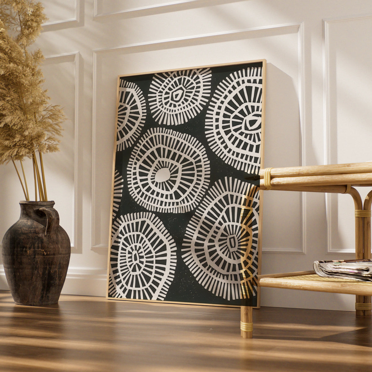 Abstract Circle Pattern Print, Monochrome Wall Art, Black White Geometric Poster, Modern Decor