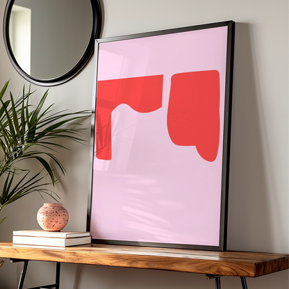Maximalist Abstract Shape Poster, Bold Red Pink Modern Wall Art Print, Retro Geometric