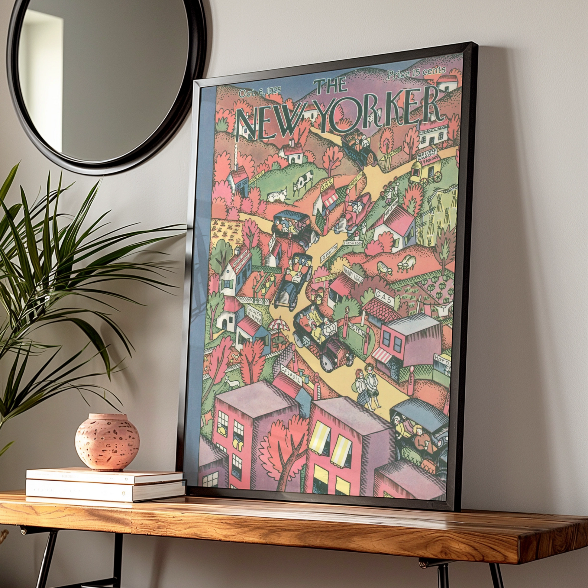 New Yorker October 1928 Vintage Cover Poster, Country Road Art Print, Retro Wall Art