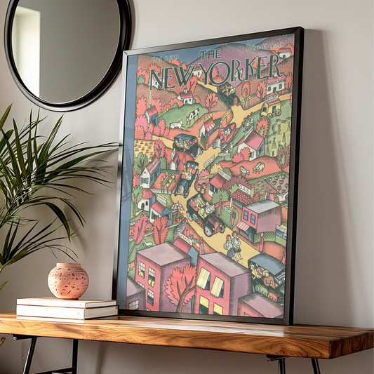 New Yorker October 1928 Vintage Cover Poster, Country Road Art Print, Retro Wall Art