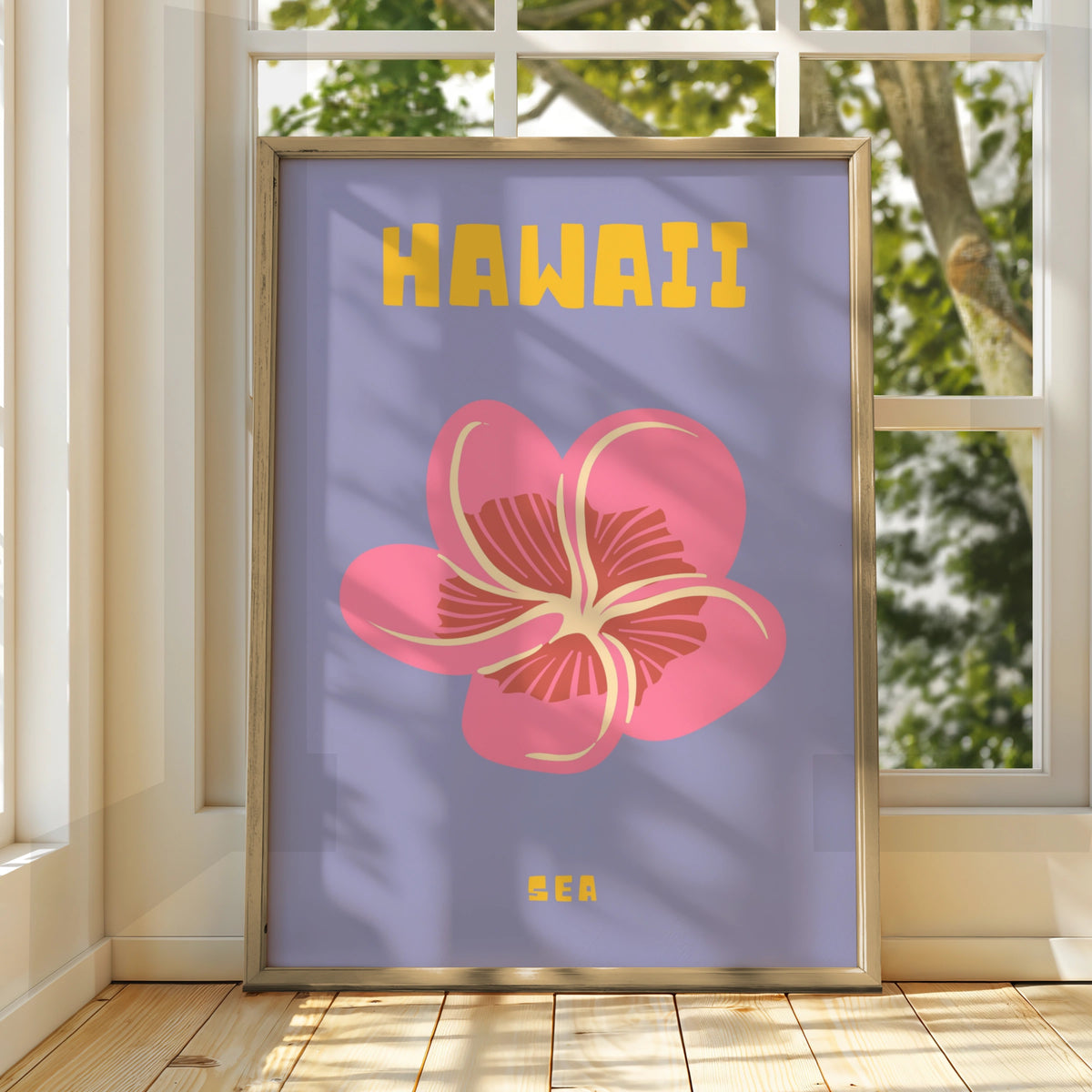 Hawaii Travel Poster, Tropical Flower Wall Art, Retro Hawaii Print, Plumeria Decor