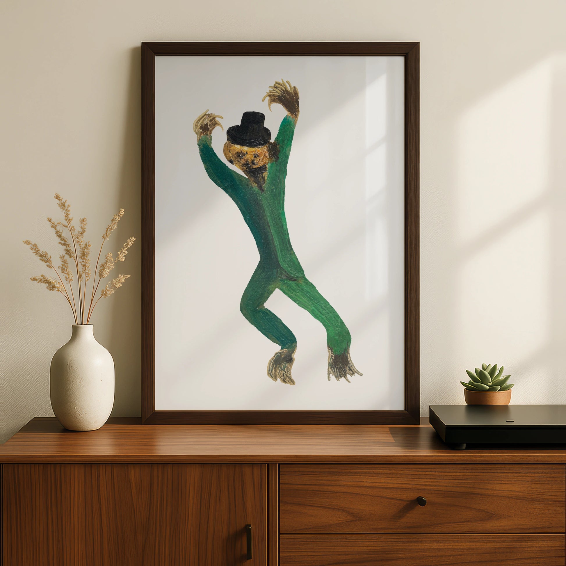 Halloween Monster Poster, Dancing Creature Art Print, Spooky Green Wall Art, Witchy Horror Decor