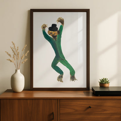 Halloween Monster Poster, Dancing Creature Art Print, Spooky Green Wall Art, Witchy Horror Decor
