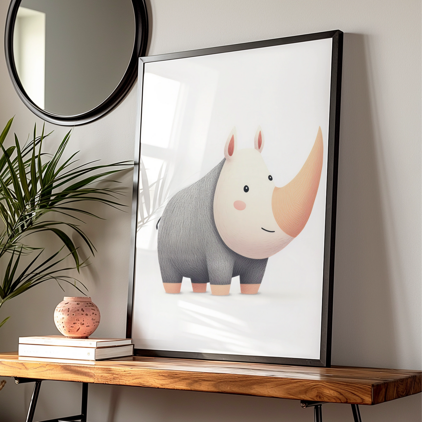 Cute Rhino Nursery Wall Art, Safari Animal Print, Baby Room Poster, Kids Decor