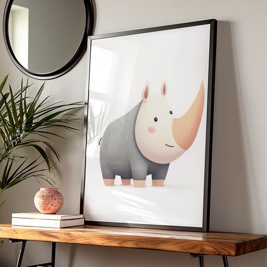 Cute Rhino Nursery Wall Art, Safari Animal Print, Baby Room Poster, Kids Decor